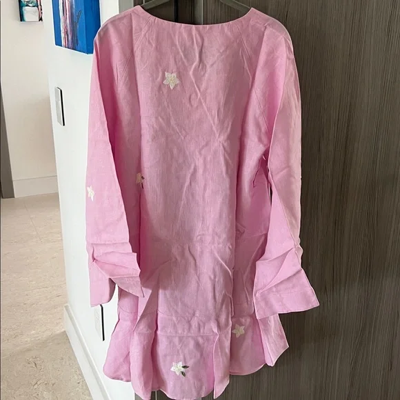 NWT$259 FANM MON x Andie the Serik mini dress pink w embroidered flower accent L - Picture 4 of 16